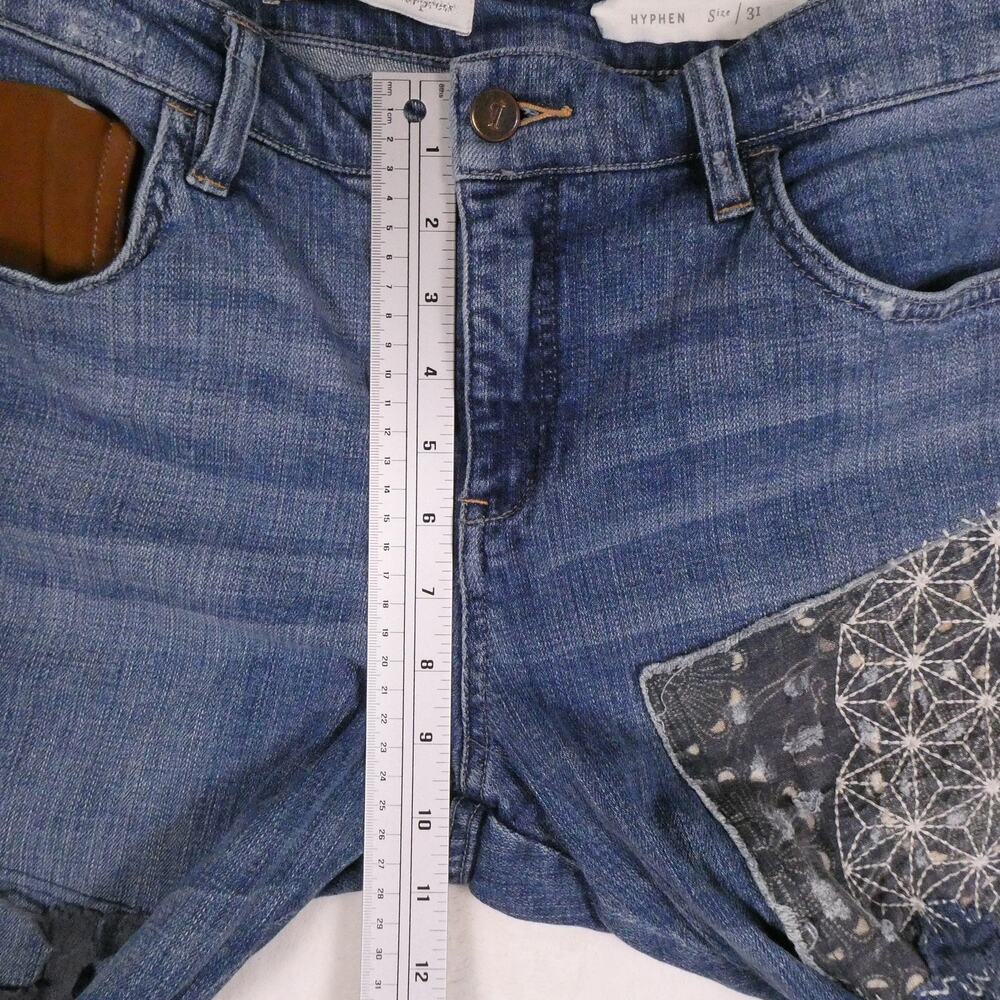 Pilcro Hyphen Patchwork Cropped Jeans Size 31 Sashiko Embroidered Anthropologie - Picture 7 of 10